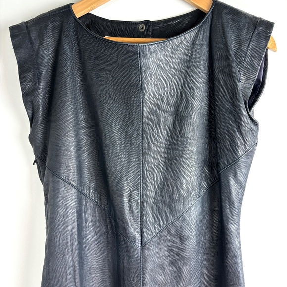 Vintage Bagatelle Soft Navy Embossed Leather midi length Pencil Dress. - Picture 3 of 9